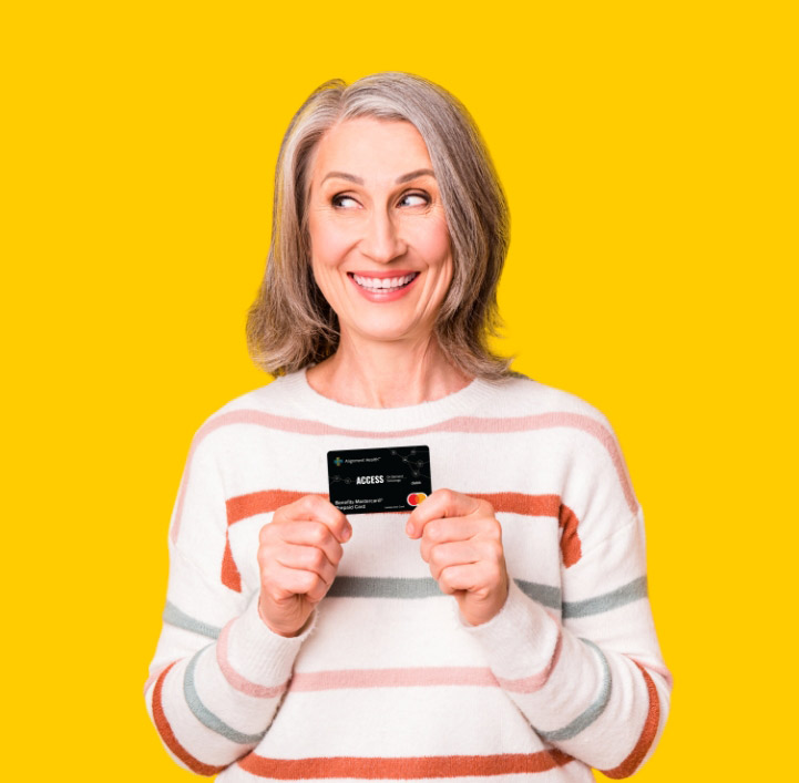 elderly lady with Alignment black card