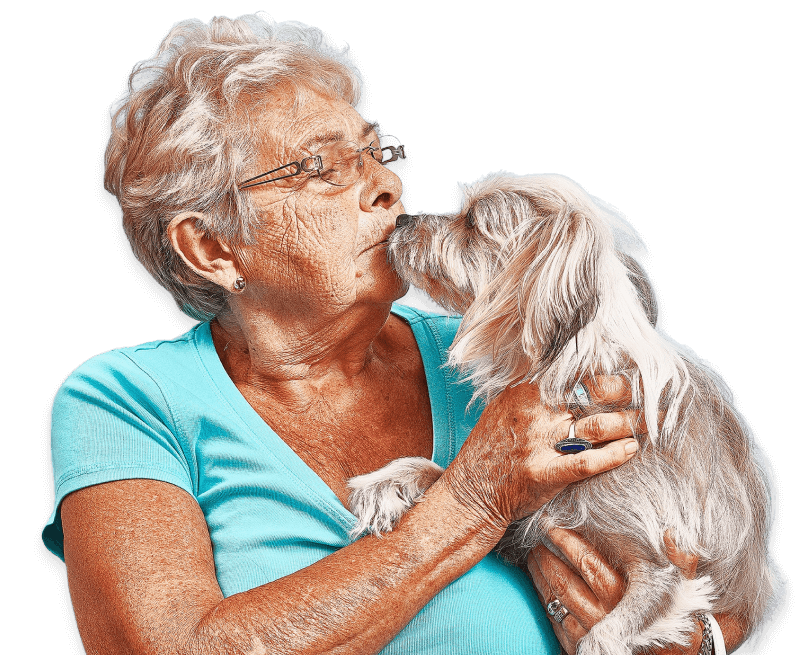 elderly lady and her pet dog